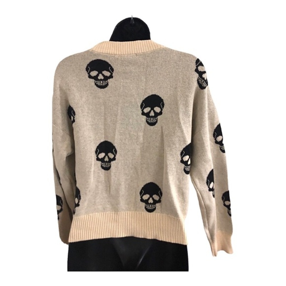Cream skull print button front v-neck grandpa style cardigan size Medium new - Picture 5 of 11